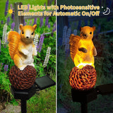 QH & Garden Solar Outdoor Lights Squirrel Garden Statues Decor，Resin Squirrel Solar Light Birthday Gifts for Mom- Waterproof Cute Animal Figurine Lights for Balcony, Yard, Lawn, Pathway, Walkway