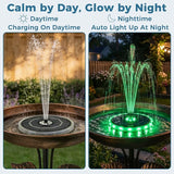 Solar Fountain for Bird Bath with Colorful LED Lights, Floating Solar Fountain, 3W Solar Powered Water Fountain Pump with Strong Spray & 5 Nozzles for Garden, Pond, Pool, 23 LED Lights