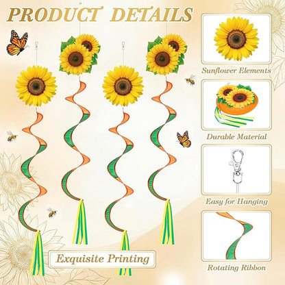 Gerrii 2 Pcs Spring Sunflower Windsock for Outside Sunflower Wind Spinner Hanging Decor Springtime Wind Twister Windmill for Yard Garden Patio Home Supply