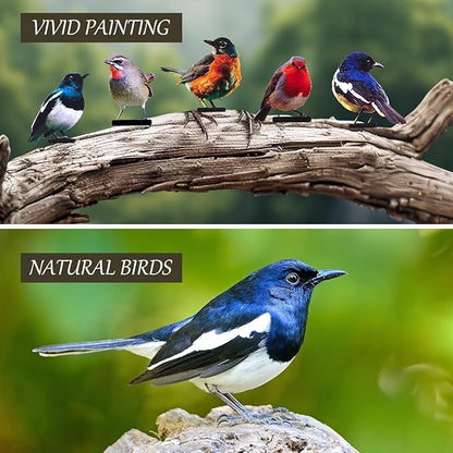 HUYIENO 5PCS Vivid Metal Birds Fence Decor 2D Color Painted Outdoor Garden Natural Bird Sculptures for Outdoor Fences, Patio, Garden and Bird Lovers