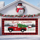 IVN Vintage Red Truck Christmas Tree Mountain Scene Garage door banner Door Cover Indoor And Outdoor Studio Background Hanging Decoration 13x6ft
