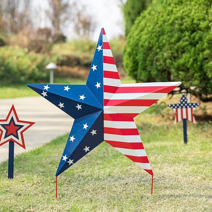 Glitzhome 30.75" H Metal Star Patriotic Garden Yard Stake, 4th of July American Holiday Wall Decor for Home Yard Front Door National Day Decoration