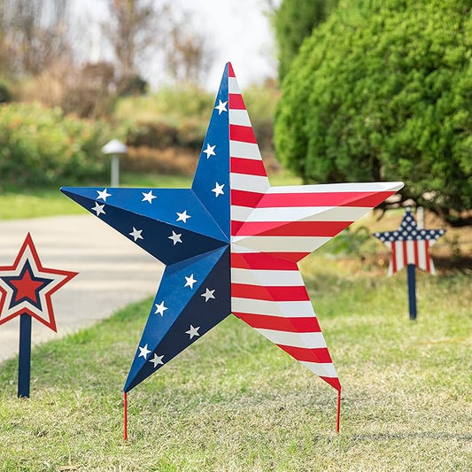 Glitzhome 30.75" H Metal Star Patriotic Garden Yard Stake, 4th of July American Holiday Wall Decor for Home Yard Front Door National Day Decoration