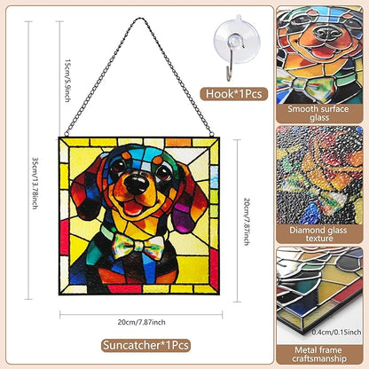 Hanging Stained Glass Dog Suncatcher for Window, Sun Catchers for Outdoor Decoration, Dachshund Garden Decor, Gifts for Women, Lovers, Couple, Friend, Bestie