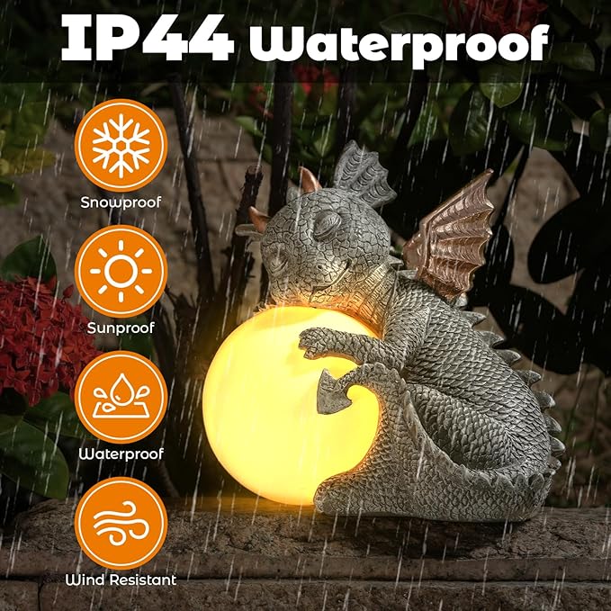8.6" Solar Dragon Garden Statue,LED Figurine Light,Resin Outdoor Sculpture,Solar Patio Accent Decor,Night Garden Statue,Powered Sculpture Yard Art,Landscape Decor,Path Light Ornament