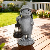 Solar Rabbit Garden Statue with Hanging Lantern - Funny Outdoor Bunny Figurine Easter Decor- Waterproof Resin Sculpture for Yard, Patio, Pathway - Easter Decorations & Birthday Gifts for Mom, Grandma