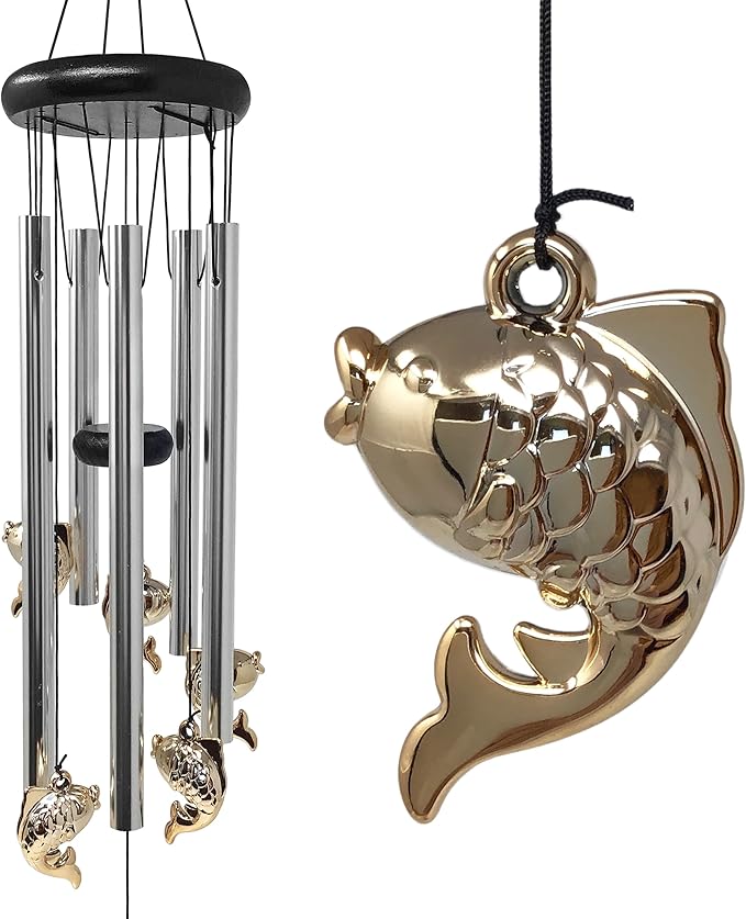 Fish Windchime - Soothing Wind Chimes for Porch or Garden Décor - Ideal Gift for Cabin at The Lake or Beach - 26" L