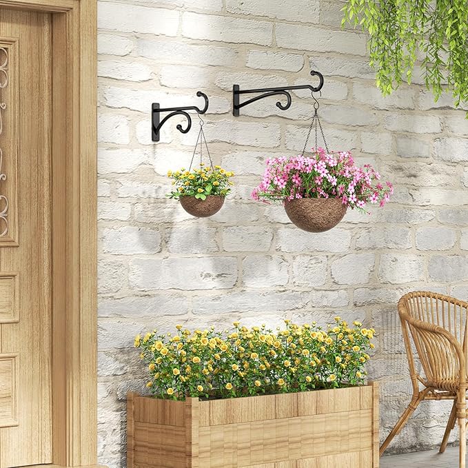 pickpiff 14-Inch Plant Hooks for Hanging Baskets: Plant Hangers Outdoor Indoor, Planters Wall Brackets for Hanging Plants, Bird Feeders, Wind Chimes, Bird Houses, Flower, Metal, Black