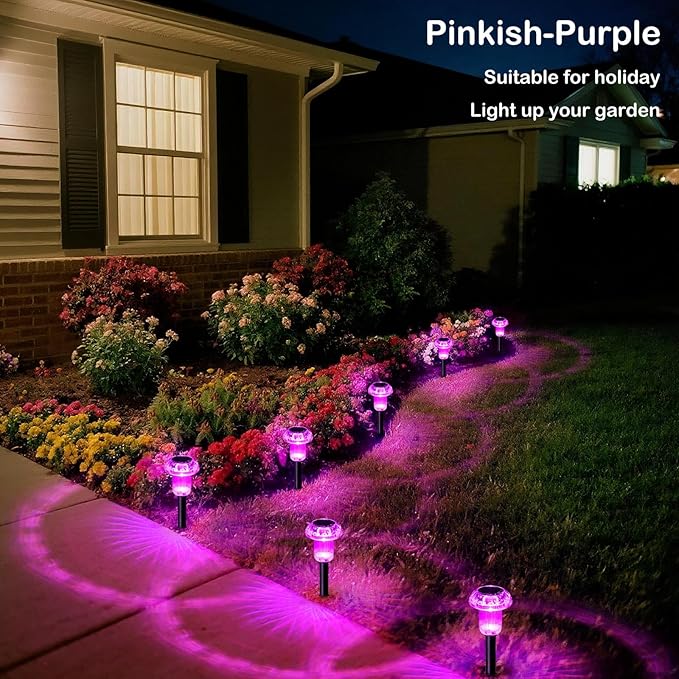 Solar Lights Outdoor 8 Pack Mother's Day Solar Pathway Lights Outdoor Pink Purple Mushroom LED Waterproof Lighting Stake for Women Outside Yard Path Garden Lawn Landscape