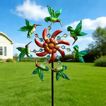COOZZYHOUR 39" Hummingbird Wind Spinner for Yard and Garden Stake,Outdoor Metal Windmill Single Direction Wind Sculptures Kinetic Windmills for Yard Garden Decorations