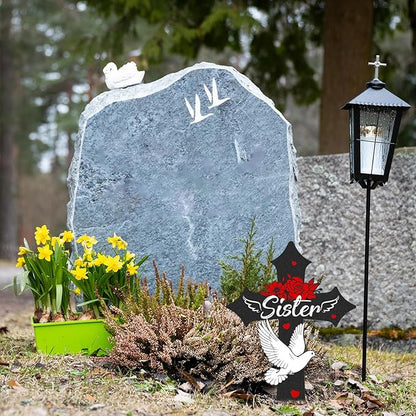 Rngmsi Cross Grave Decorations for Cemetery, Sympathy Memorial Stakes for Loss of Sister, Metal Grave Markers for Cemetery for Sister Outdoors Yard Garden (12 X 7.5 Inches)