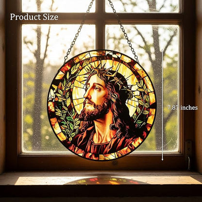 Stained Glass Window Hanging - Jesus Suncatcher, Sun Catchers Decor for Window Hanging, Christian Gifts for Women Men Mom Wife Religious Faith Home Decor 7.8in
