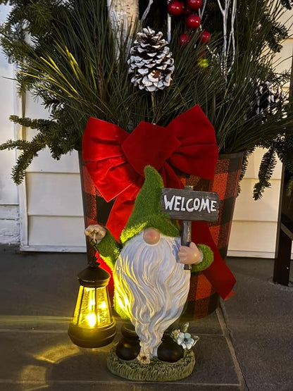 Garden Gnomes Outdoor with LED Solar Light - 11’’ Spring Season Gnome - Funny Decorations, Ornaments - Home, Yard, Patio, Solar Lantern Garden Statues - Housewarming, Birthday
