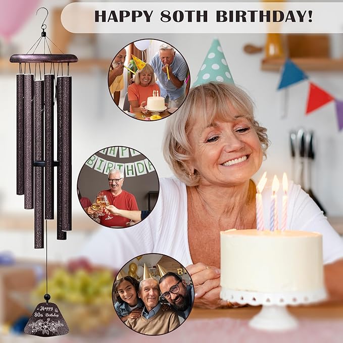 80th Birthday Gifts for Women/Men, 80th Birthday Decorations 32” Wind Chimes Outside, 80 Year Old/1946 Bday Gifts for Men/Women