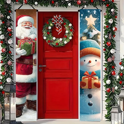 BlissYard Christmas Banner 12x71 Santa Claus Snowman Decorations Merry Christmas Porch Sign Christmas Door Banner Winter Hanging Banner Front Door Decor Outdoor Holiday Welcome Home Yard Entryway