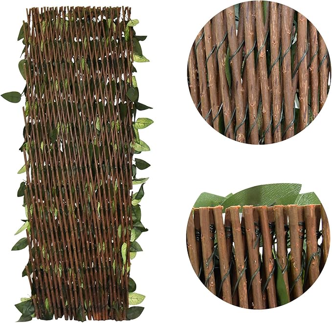 Expandable Faux Ivy Fence,Artificial Privacy Screen Decor for Outdoor Wall, Balcony and Patio, Single Sided Leaves (Green,2)
