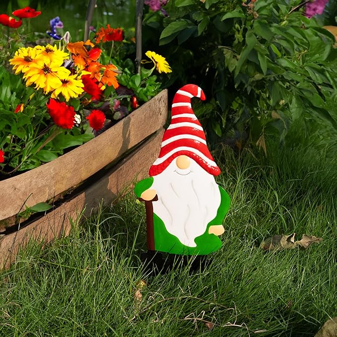 Metal Yard Signs Decor for Rust Prevention, Yard Stakes with Gnomes for Outside Garden Yard Lawn Porch Holiday Party(Red)