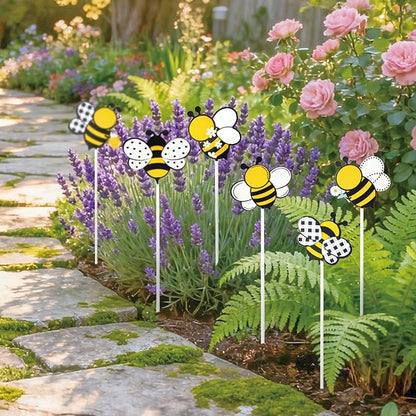 Metal Bee Planter Stakes - 6Pcs Cute Bumble Bee Yard Sign Decorative Garden Stake for Planter Outdoor Backyard Pathway Lawn Plant Flower Pots Decoration Spring Summer Easter Day Party Supply