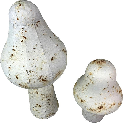 Zeckos Set of 2 White Metal Mushrooms, Indoor Outdoor Garden Statues, 9 & 16 inch Rustic Modern Farmhouse Decor, Weather-Resistant Yard Sculpture, Artistic Patio Accent