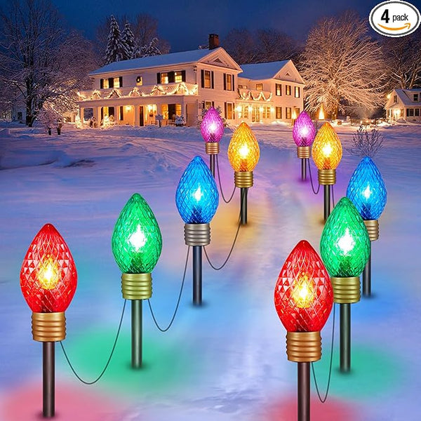 Strawberry Jumbo C9 Christmas Lights Outdoor - 4 Pack Total 34FT 20 LED Jumbo C9 Christmas Pathway Lights Outdoor, C9 Walkway Lights, Christmas Decoration for Outside Lawn Holiday, Multicolor