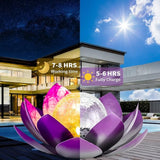 AIINY Solar Light Outdoor(2Pack), Art Crackle Globe Glass Lotus Decoration, Solar LED Waterproof Purple Metal Flower Lights for Patio,Lawn,Walkway,Tabletop
