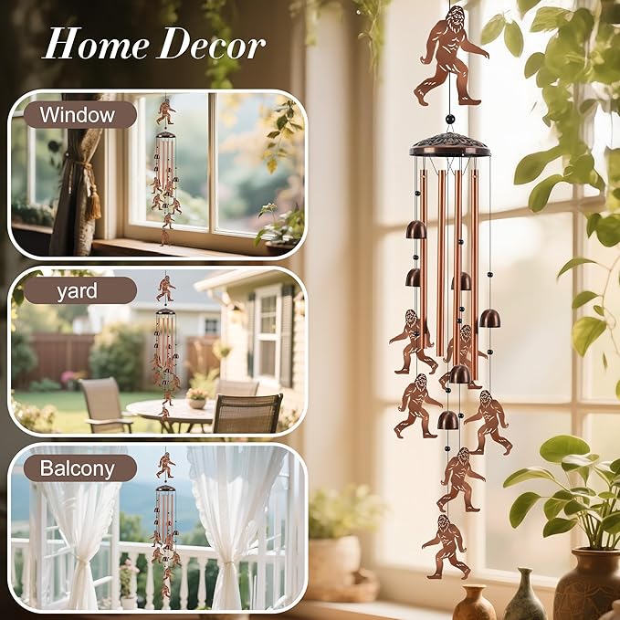Large Wind Chimes for Outside, Bigfoot Sasquatch Metal Wind Chime with 4 Aluminum Tubes, Deep Tone Outdoor Windchime for Patio Garden Yard, Unique Gift for Men Women