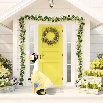 Porch Goose Statue Outfits Set Porch Goose Clothes with Wide Hat Costumes for 23" Plastic Statue Patio Yard Garden Lawn Outdoor Decoration(Yellow,Coffee Cup)