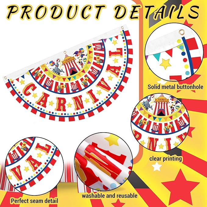 6 Pcs Circus Carnival Decoration Bunting Welcome Carnival Half Banner Red and White Striped Pattern Bunting Flag for Circus Garden Decor, 1.5 x 3 ft