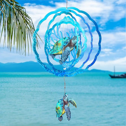 Sea Turtle Wind Spinners Outdoor Clearance - 12 Inches Hanging Stainless Steel Wind Sculpture Patio Lawn Yard Balcony Art Outside Aesthetic Decorations Cute Animal Wind Chime Creative