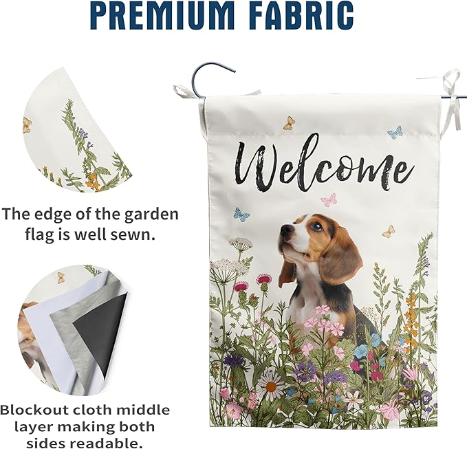 Spring Summer Garden Flag Floral Beagle Yard Flag Flower Dog Garden Flags for Outside Small Outdoor Welcome Flags 12x18 Double Sided
