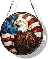 Eagle Stained Glass Suncather for Window Hanging, 7.9'' American Bald Eagle Ornament Gift for Men, Patriotic Wall Art Home Decor Gift for Father's Day Independence Day (Brown, 7.9'')