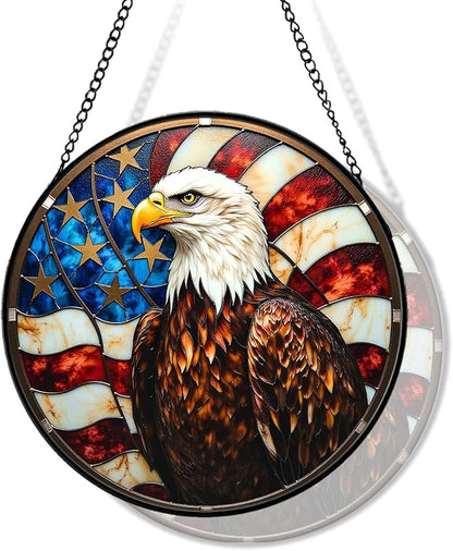 Eagle Stained Glass Suncather for Window Hanging, 7.9'' American Bald Eagle Ornament Gift for Men, Patriotic Wall Art Home Decor Gift for Father's Day Independence Day (Brown, 7.9'')