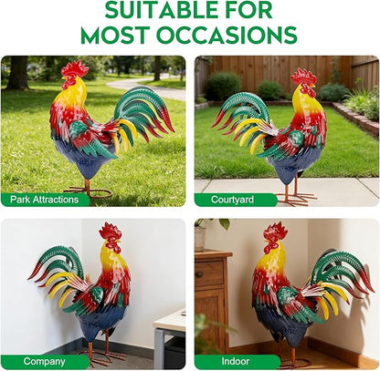 Metal Rooster Garden Statue Outdoor Decor Yard 17" Chicken Statue Garden Decoration, Large Animal Sculpture Chicken Themed Gift for Outdoor Porch Patio Backyard Lawn Ornament