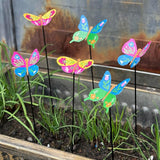6 Pcs Butterfly Outdoor Metal Flowers for Outside - Decorative Garden Stakes with Sunflower Design, Spring Yard Art Decor for Lawn Porch Patio Fence | Metal Garden Decor Stakes