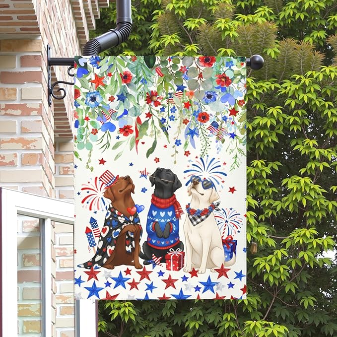 Patriotic Dog House Flag 28 x 40 Double Sided for Outside Large 4th of July Black Lab Garden Flags White Chocolate Labrador 250 Anniversary USA Independence Memorial Day Decor
