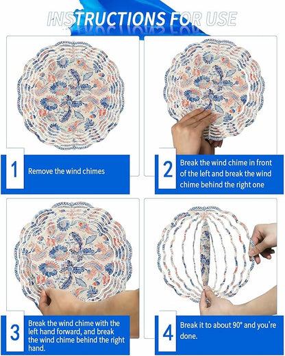 Stainless Steel Wind Spinner for Yard Garden Decoration, Blue Orange Flower Textured Vintage Round Wind Sculpture Spinner 3D Crafts Hanging Ornaments for Indoor Outdoor, 8 Inch