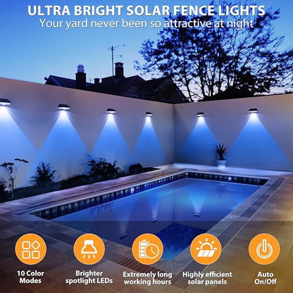 Solar Fence Lights,Warm White & Cool White & RGB 7Colors ＆ Color Changing Mode IP65 Waterproof Solar Lights Outdoor, Solar Deck Lights for Outside/Patio/Backyard/Wall/Pool/Fence/Railing/Step(12Pack)