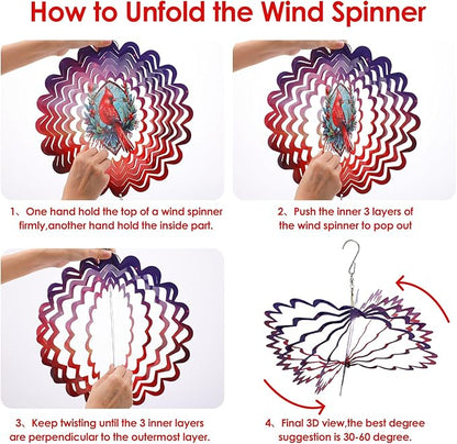 Cardinal Hanging Wind Spinners Outdoor - Stainless Steel Wind Sculpture 12 Inches Wind Chime Patio Lawn Yard Balcony Art Outside Decorations Religious Bereavement Gift for Remembrance Funeral Grieving