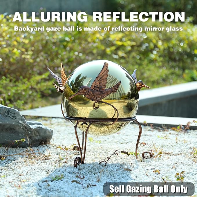 VCUTEKA Gazing Ball, 10" Stainless Steel Mirror Ball Reflective Garden Sphere, Gazing Globe for Home Garden Patio Lawn Outdoor and Indoor Decorative, Golden