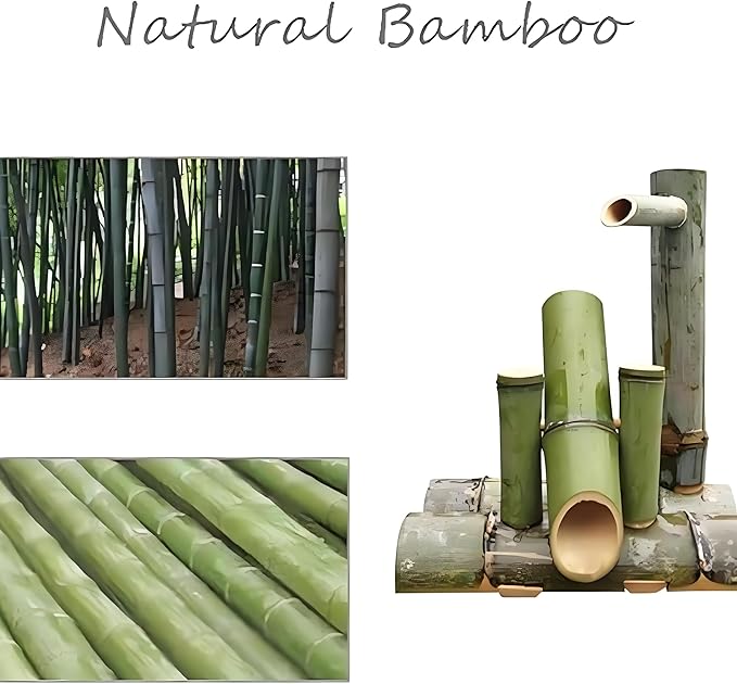 Powered Bamboo Water Fountain, Fountain Japanese Garden Waterfall Nozzle Outdoor 100% Handmade, Decor，