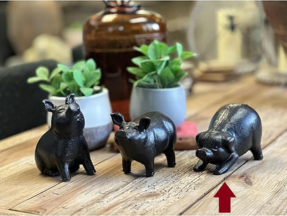 NACH Cast Iron Pig Statue - Rustic Garden Sculpture, Black Door Stop/Paperweight, Head Down Pig, JS-90-7152