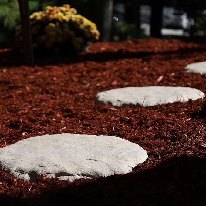 Ei Circular 15.5” Stepping Stones with Ground Stakes - Home or Garden Step Stones for Outdoor Walkway or Pathway Pavers - Resin Material (8, Light Grey Stone)