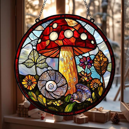 Mushroom Window Hanging Suncatcher Faux Stained Hummingbirds and Flowers for Women Elegant Home Wall Decor Suncatchers Indoor Window Suncatchers Windows Garden