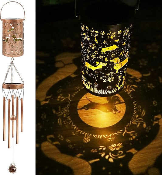 Dachshund Solar Wind Chimes for Outside, Dachshund Wiener Dog Gifts for Women Solar Lantern Windchime, Garden Decorative Hanging Lights for Patio Porch Yard Lawn Decor