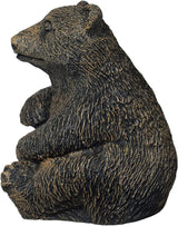 Sitting Bear Cub Stone Garden Statue 12in Tall Autumn Brown Color