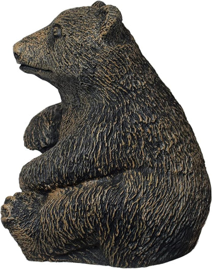 Sitting Bear Cub Stone Garden Statue 12in Tall Autumn Brown Color