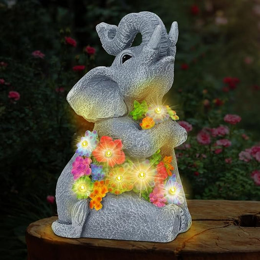 RICHIE Womens Gift Solar Statues for Garden Decor, Outdoor Elephant Sculptures for Clearance Lights for Outside Lawn Ornaments Birthday Gifts for Mom Grandma Women- Chrismtas Gifts for Mom Grandma