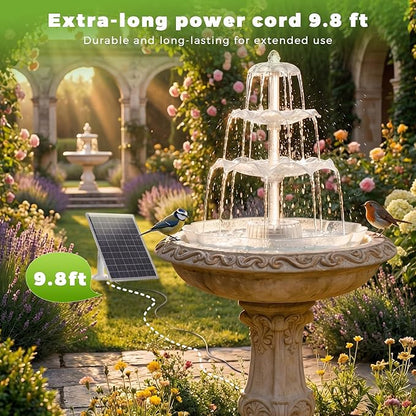 AISITIN 6.5W Solar Bird Bath Fountains with Lights, 3 Tiered Bird Bath with Solar Water Pump, Upgraded Detachable DIY Solar Powered Fountain for Garden, Patio, Yard and Pond