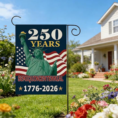 250th Anniversary USA Patriotic Garden Flag 12x18 Inch, Double Sided Weatherproof Yard Banner with Statue of Liberty & American Flag Design, 1776-2026 Commemorative Garden Flag for Outdoor Decor