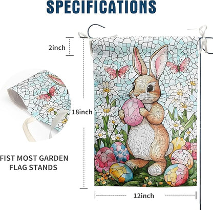 Easter Bunny Garden Flag Stained Glass Rabbit Flag Easter Egg Yard Flag for Outside 12x18 Double Sided Lily Spring Outdoor Flag Small